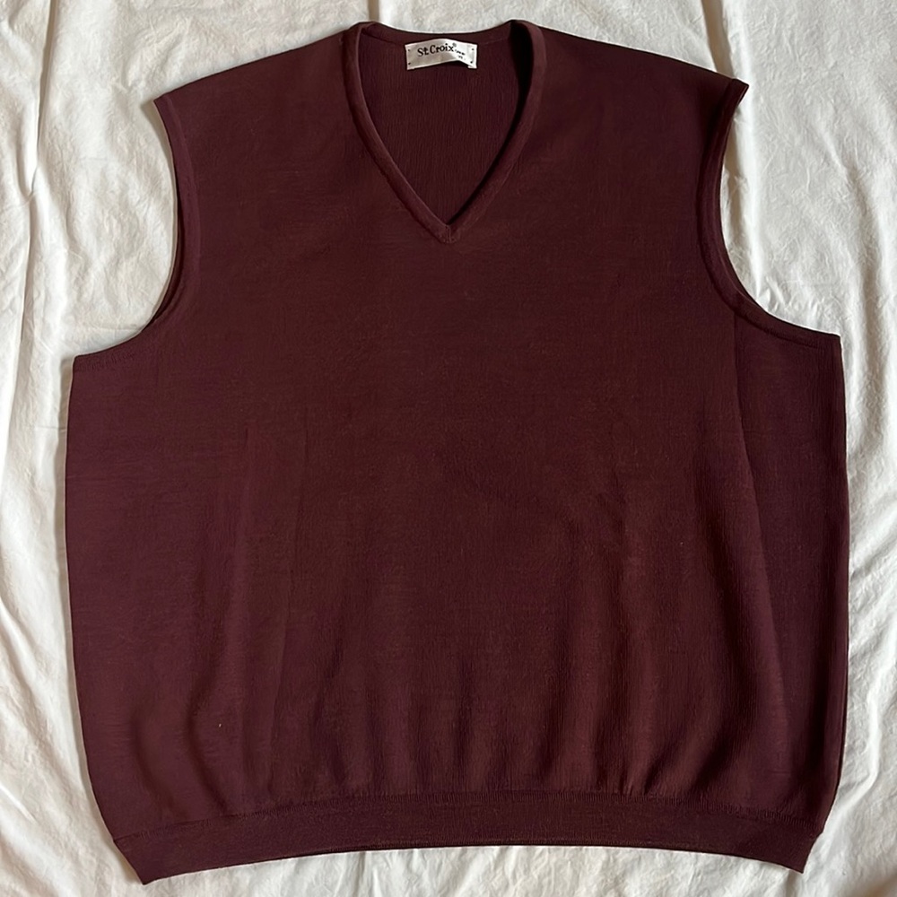 St. Croix Classic All Wool Pullover Vest; Burgundy, size XL